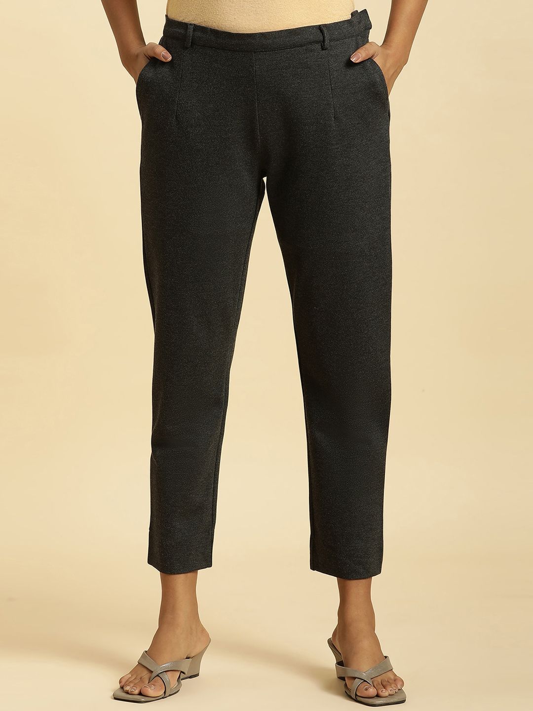 W Women Slim Fit Mid-Rise Cropped Trousers