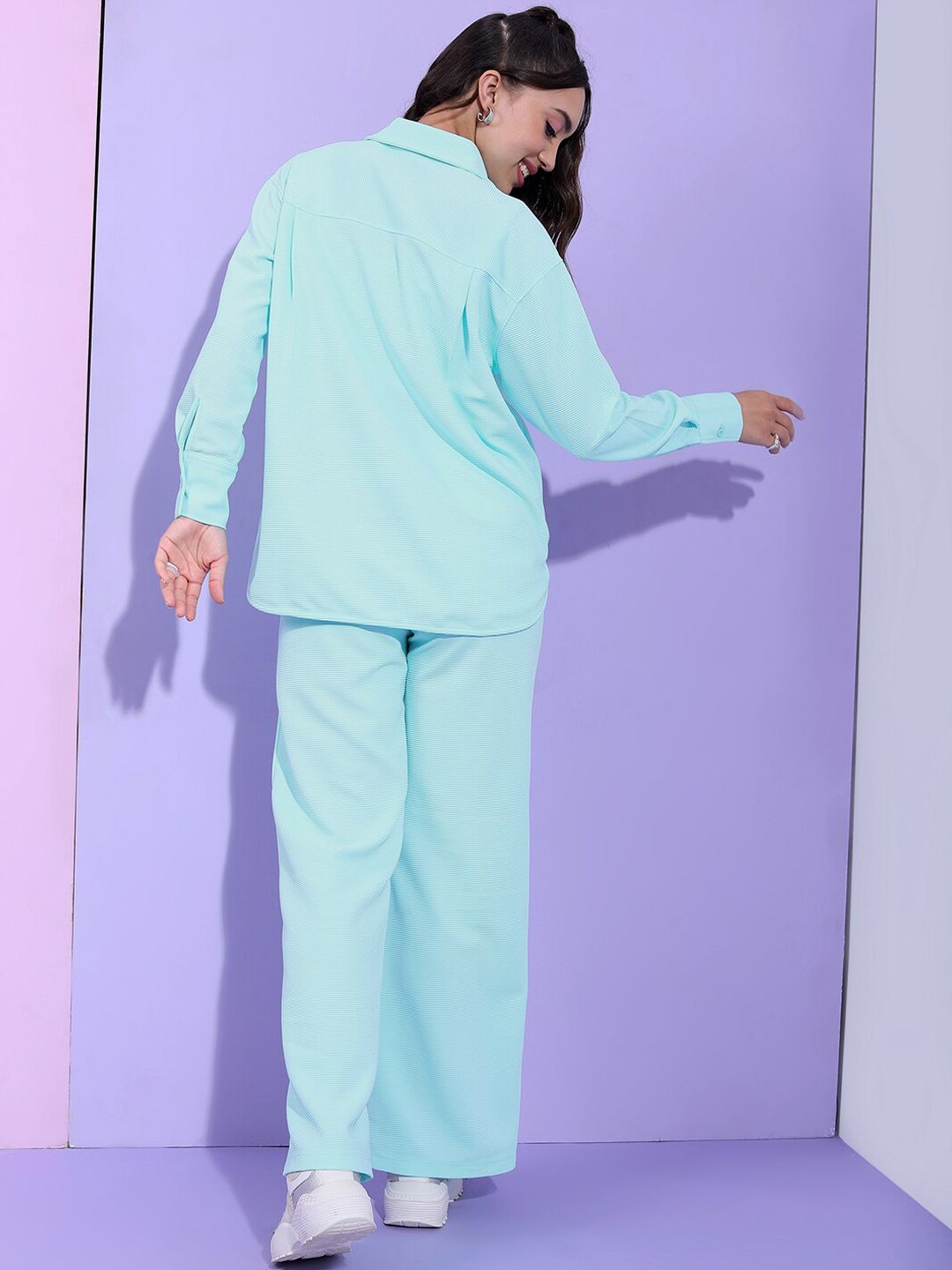 Tokyo Talkies Structured Knitted Shirt With Wide Leg Trousers