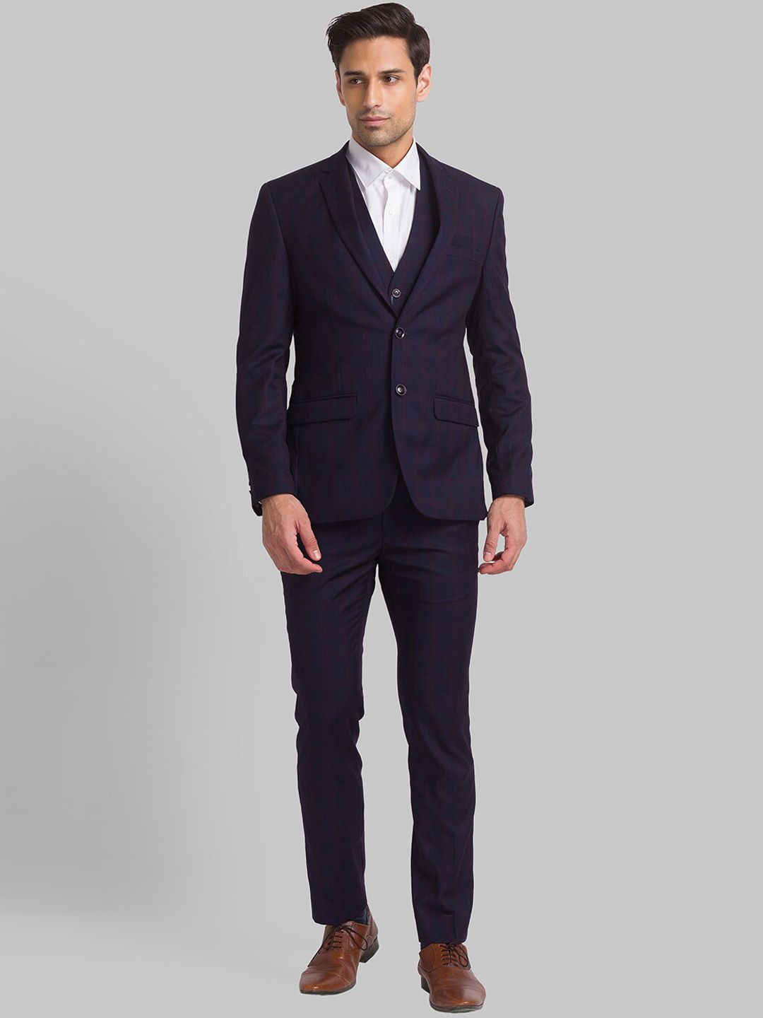 Park Avenue Men Checked Single-Breasted Super Slim-Fit 3-Piece Formal Suit