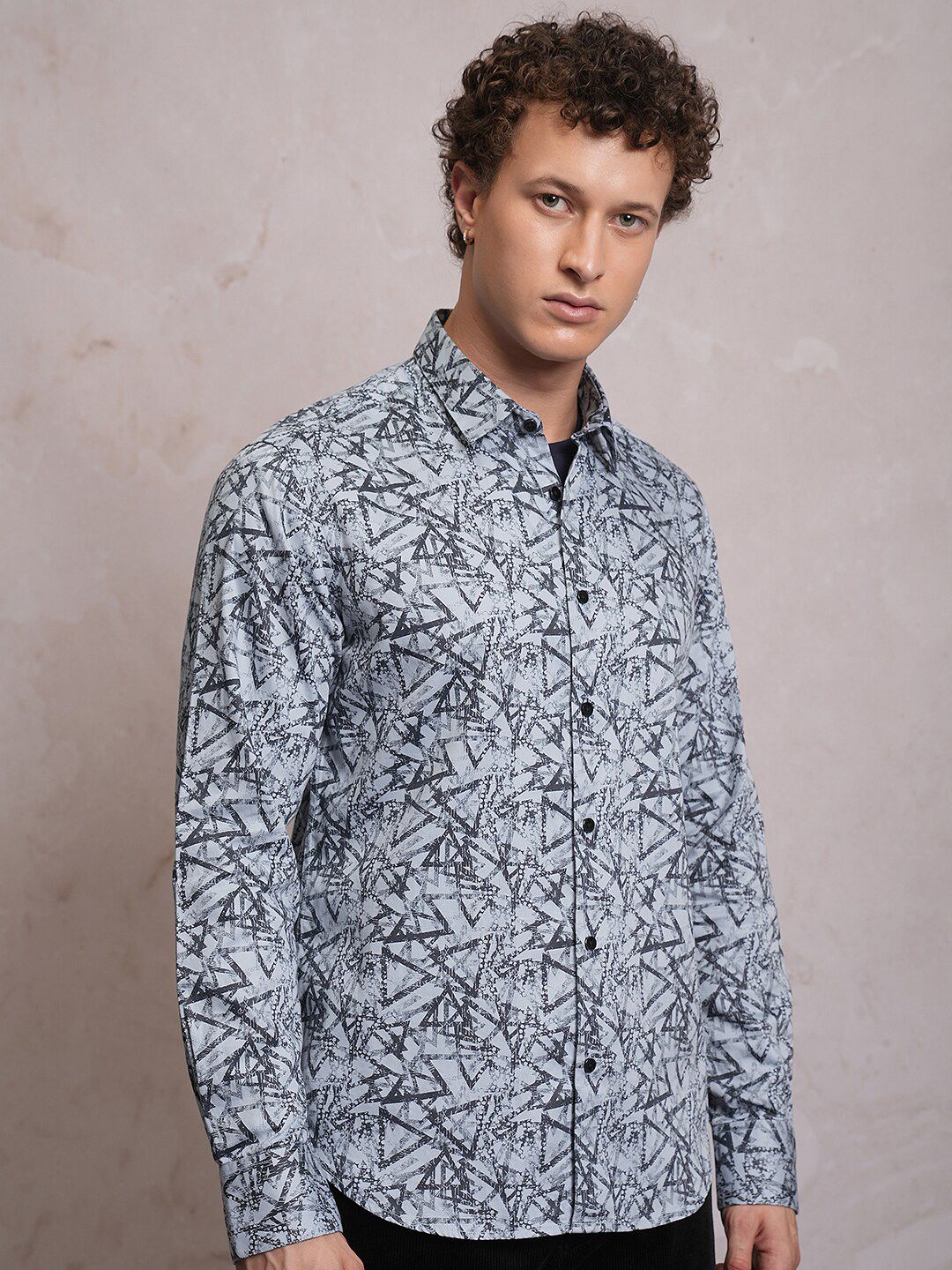 LOCOMOTIVE Luxe Slim Fit Geometric Printed Satin Party Shirt