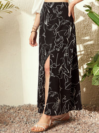 Berrylush Abstract Printed High-Rise A-line Maxi Skirt