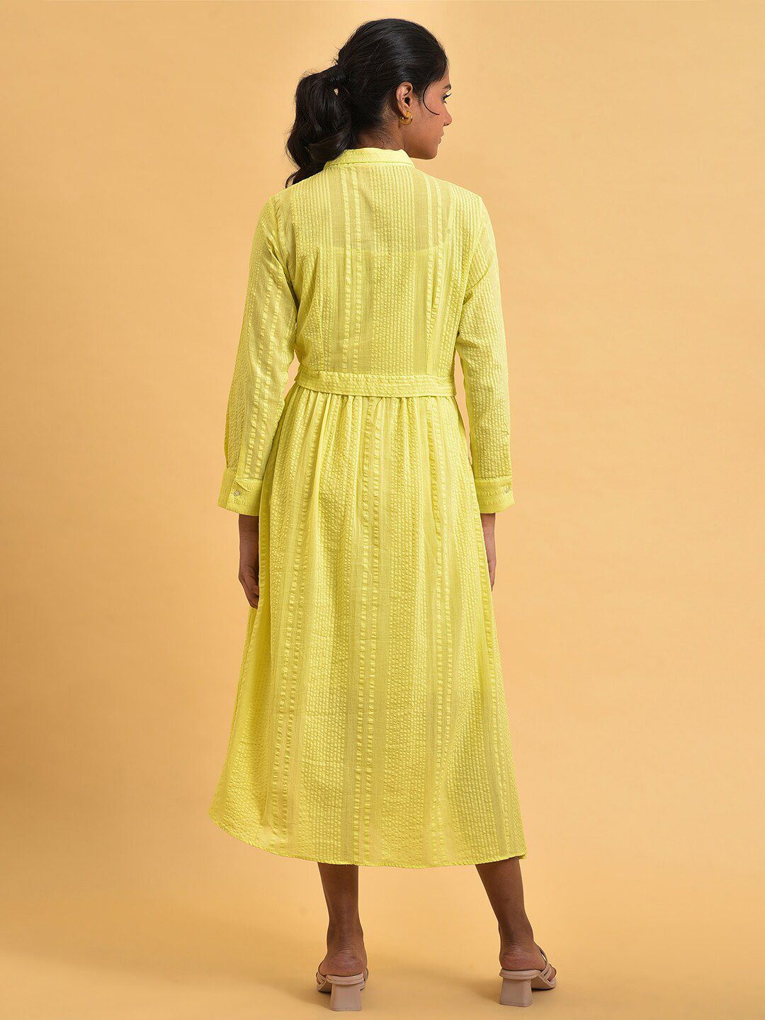 W Cuffed Sleeve Shirt Midi Cotton Dress