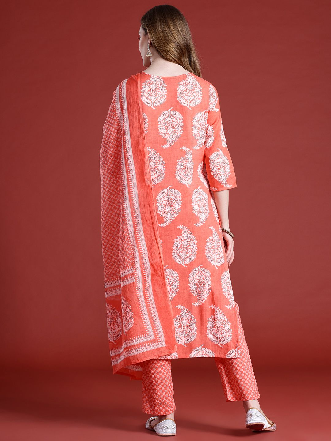Anouk Ethnic Motifs Printed Pure Cotton Kurta with Trousers & With Dupatta