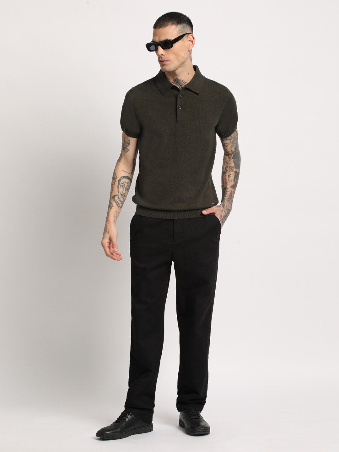 THE BEAR HOUSE Men Solid Regular Fit Cotton Polo Collar T-Shirt