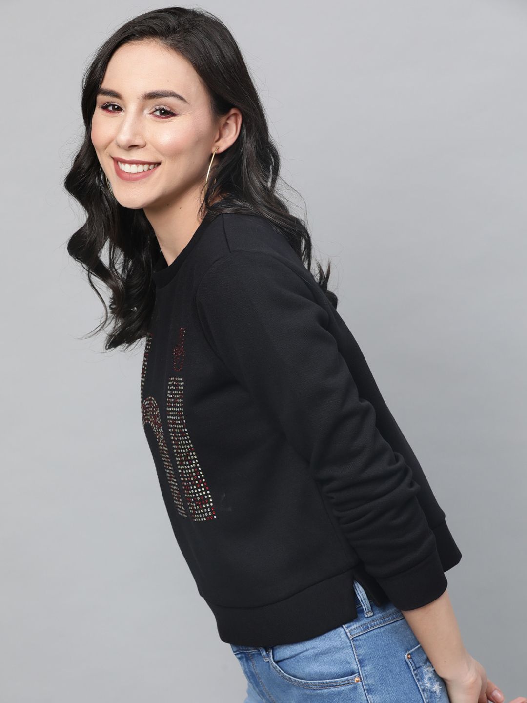 STREET 9 Women Black Embellished Sweatshirt