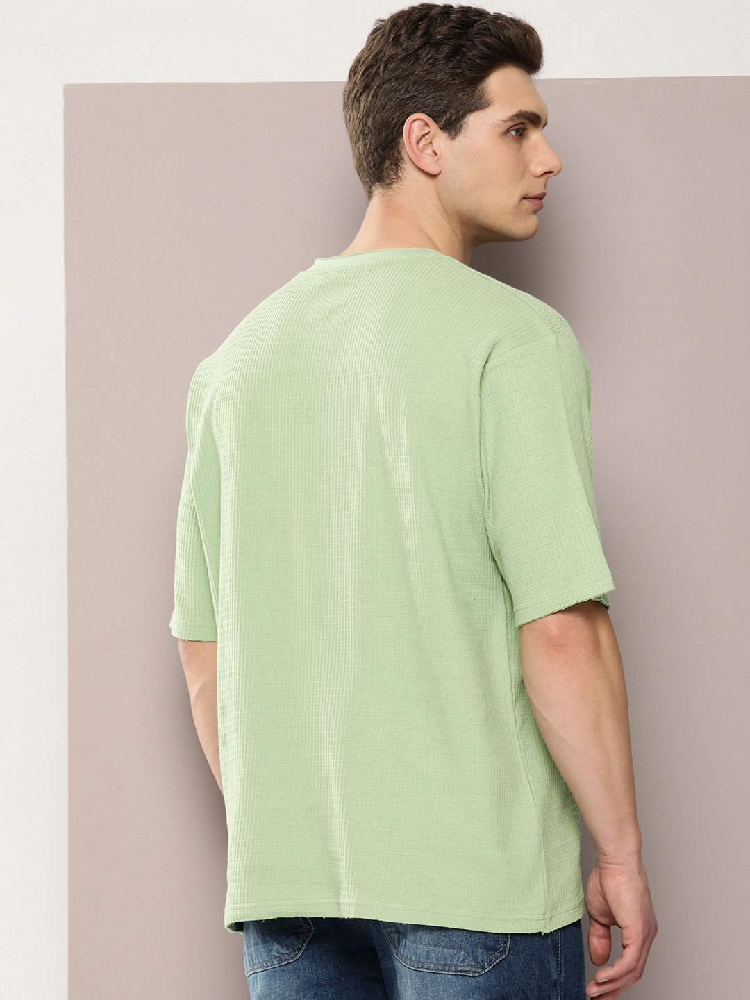 DILLINGER Men Waffle Structure Self Design Pure Cotton Pockets T-shirt
