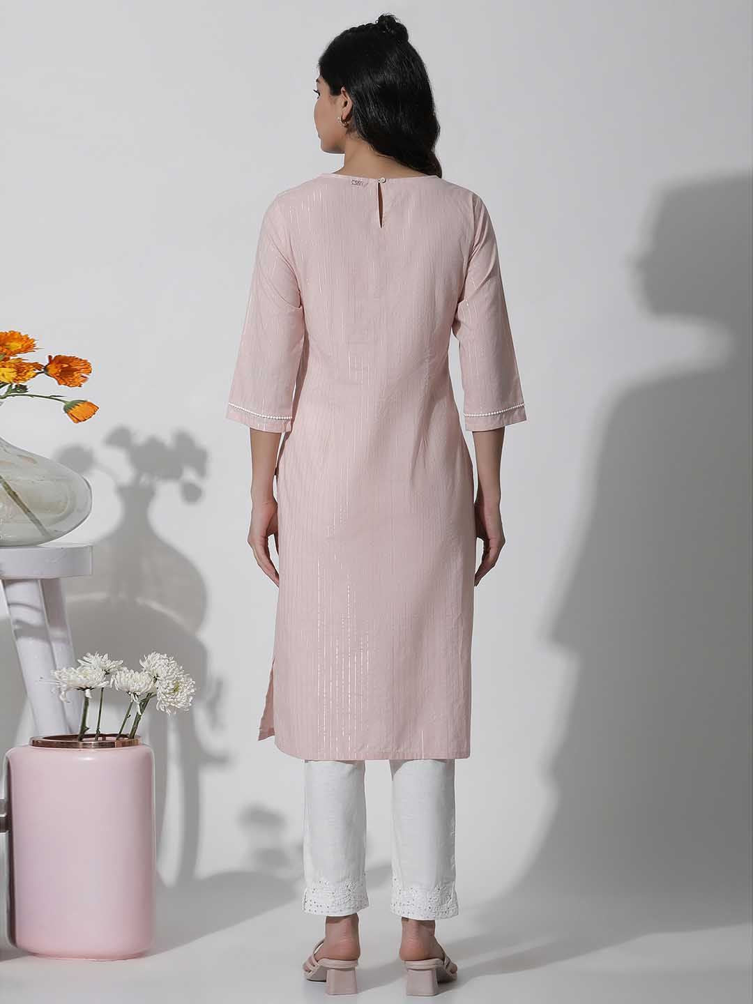 W Floral Yoke Design Thread Work Straight Kurta