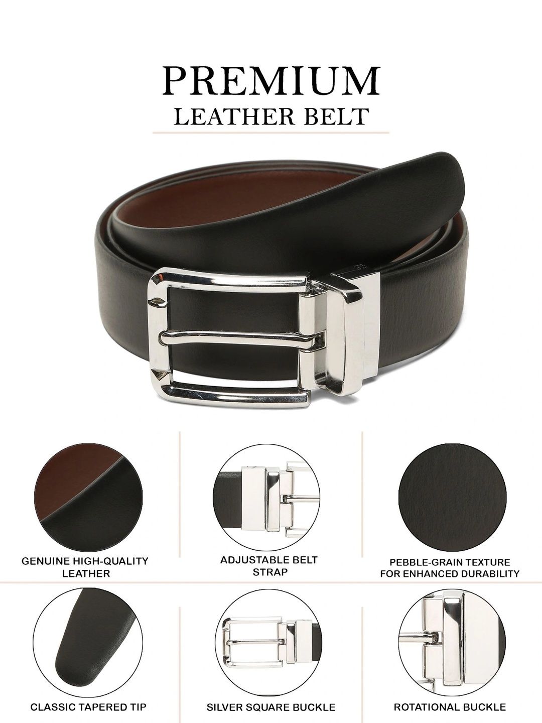Teakwood Leathers Men Textured Leather Reversible Belt