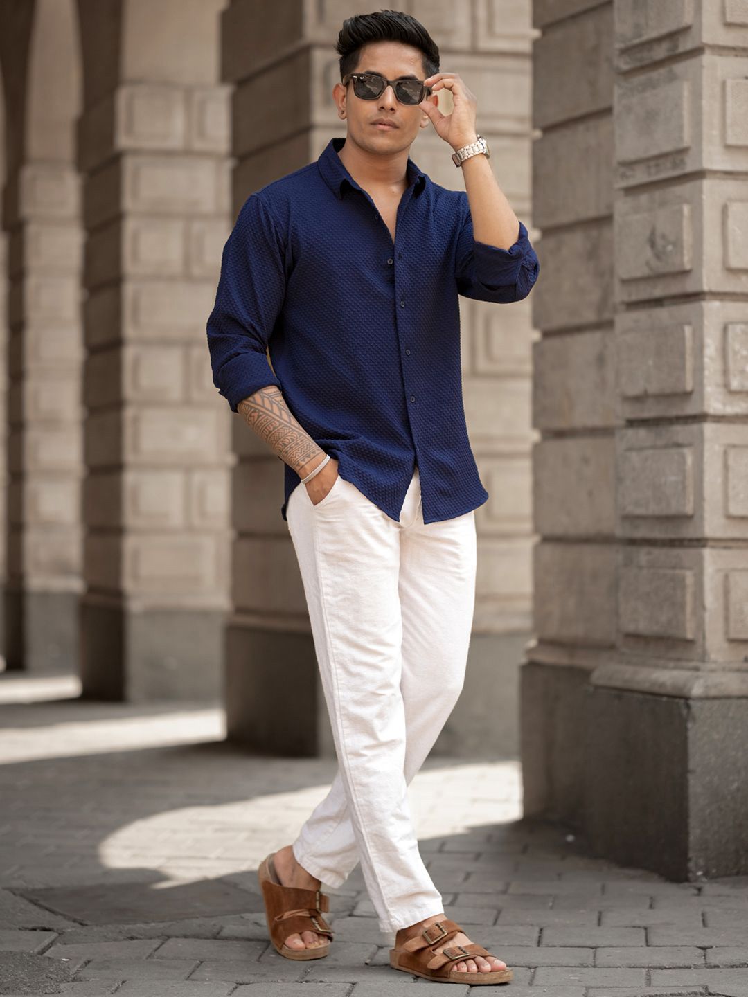 Powerlook Men Spread Collar Solid Casual Shirt