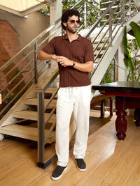 Campus Sutra Men Self Design Polo Collar T-shirt