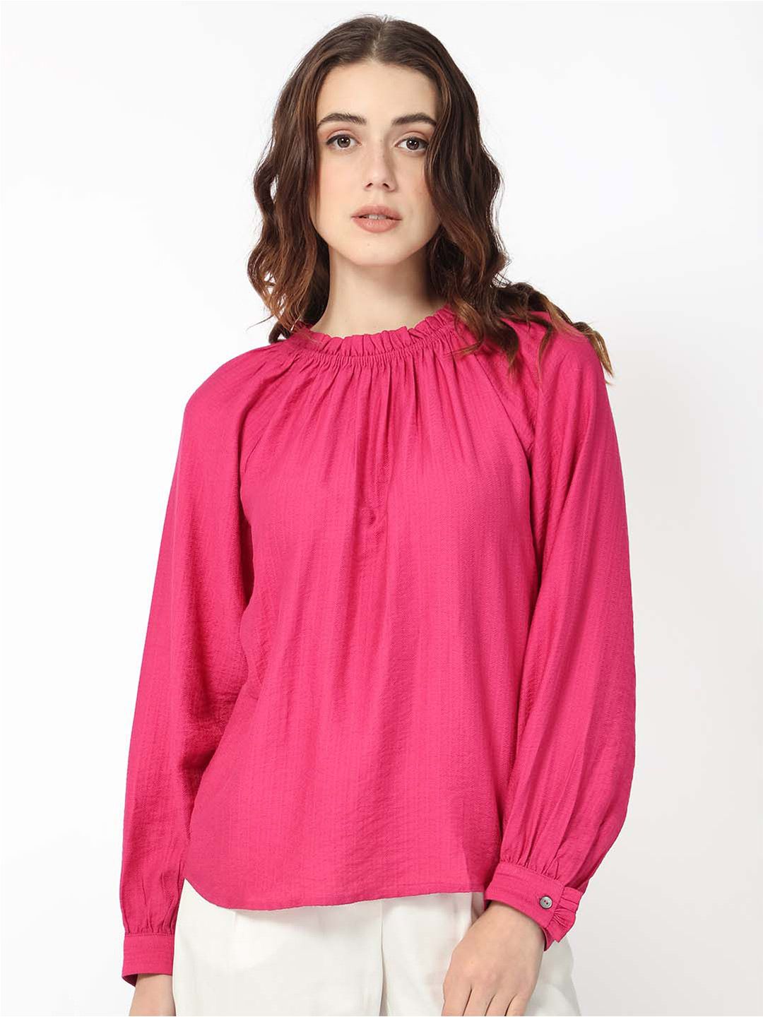 Rareism Round Neck Cuffed Sleeves Dopamine Formal atas