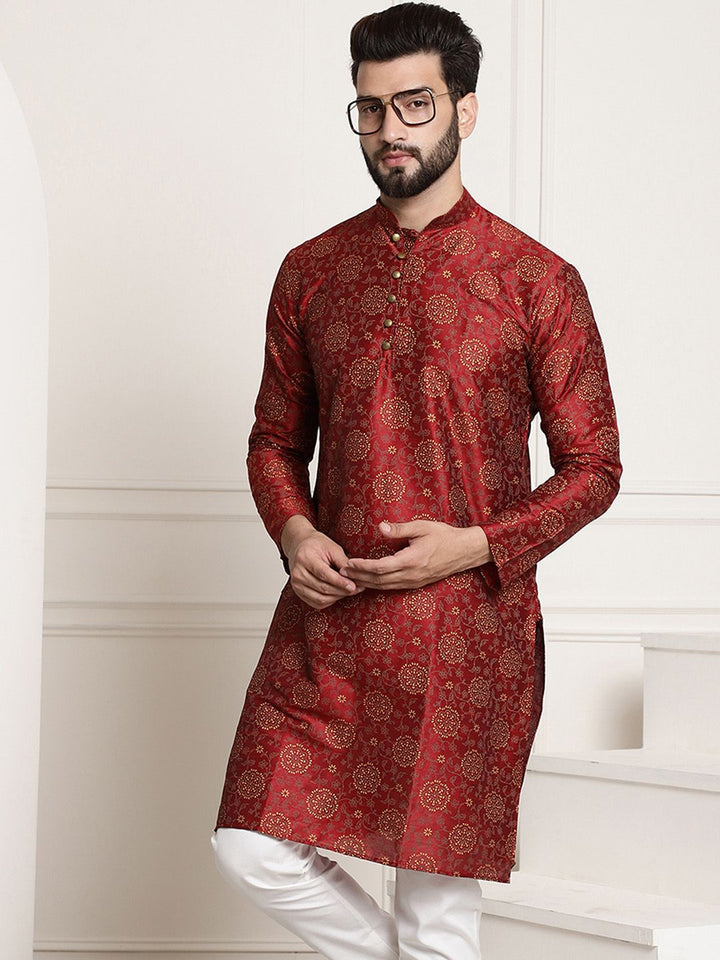 SOJANYA Men Maroon & Brown Ethnic Motifs Printed Kurta