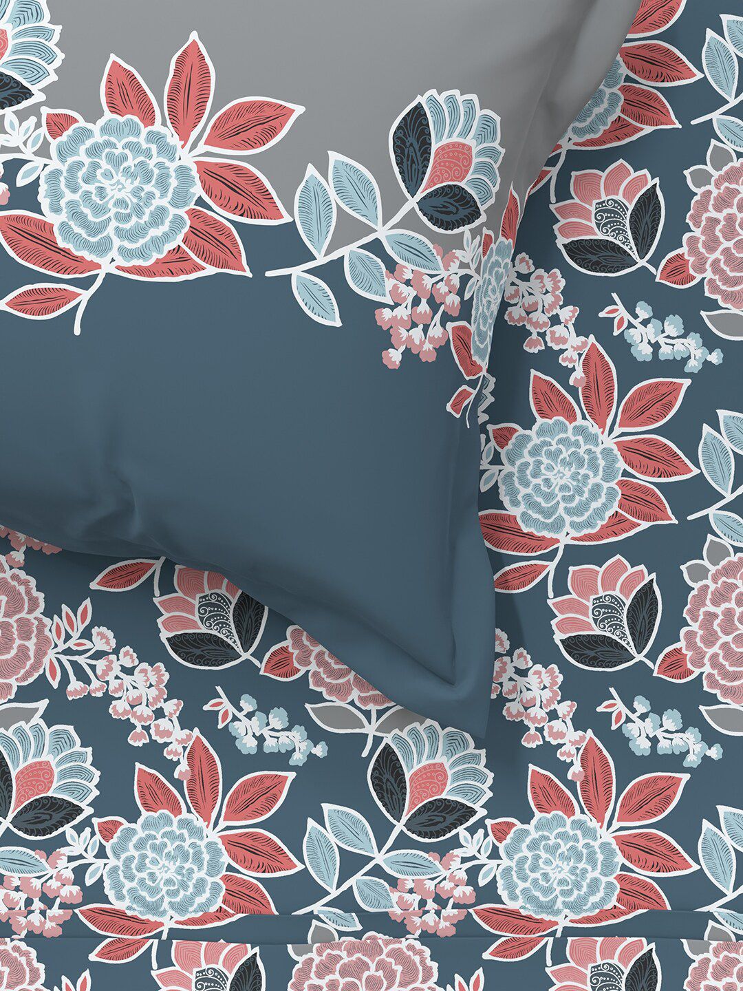MYTRIDENT Blue  Green Floral Pure Cotton 144 TC Queen Bedsheet With 2 Pillow Covers