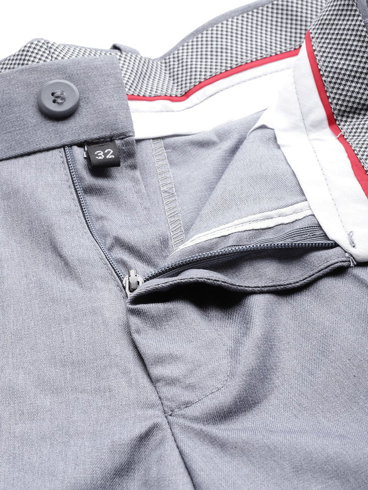DENNISON Men Grey Smart Tapered Fit Easy Wash Trousers
