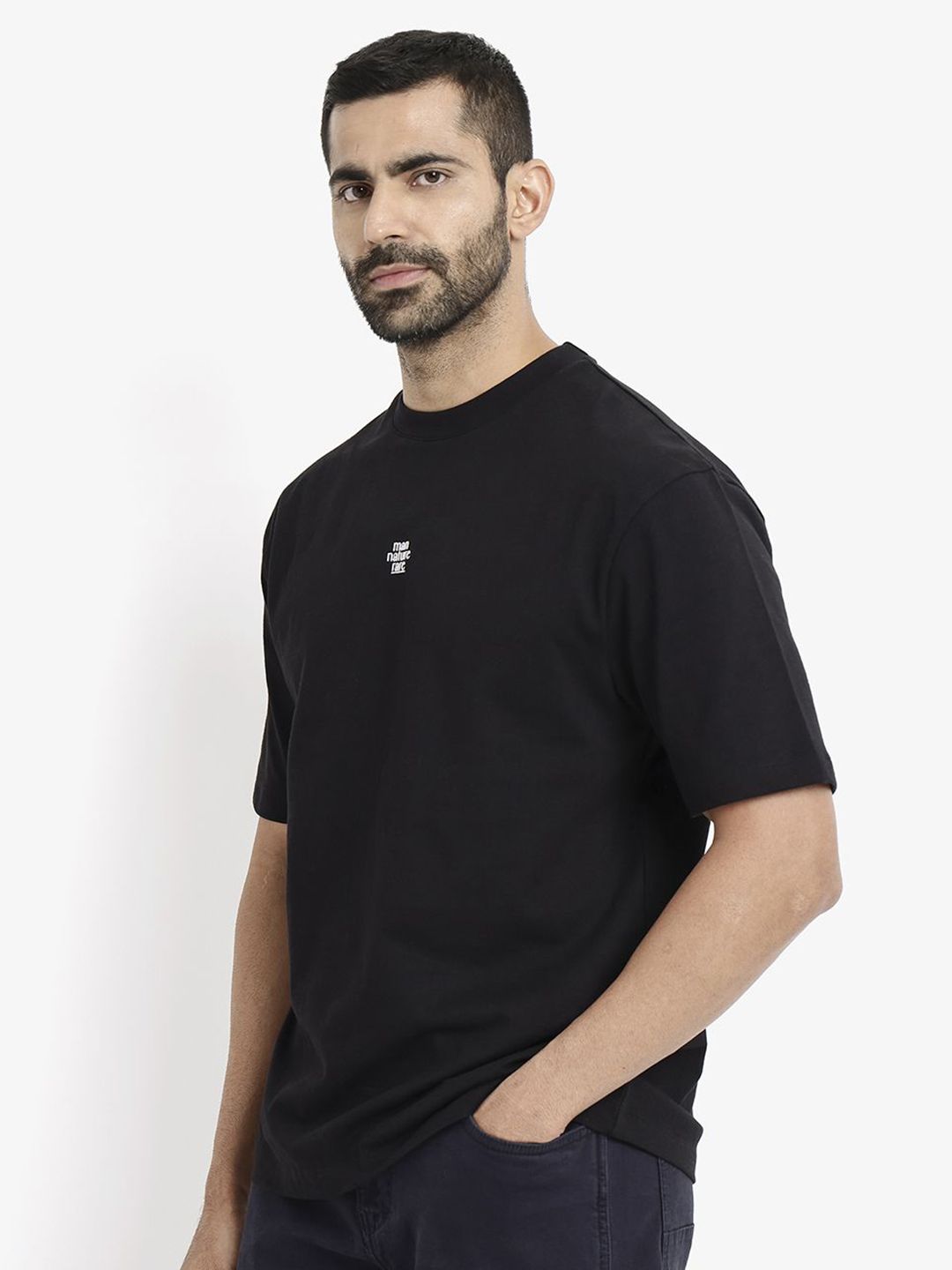 RARE RABBIT Men Graphic Printed Round Neck Cotton Oversized T-Shirt