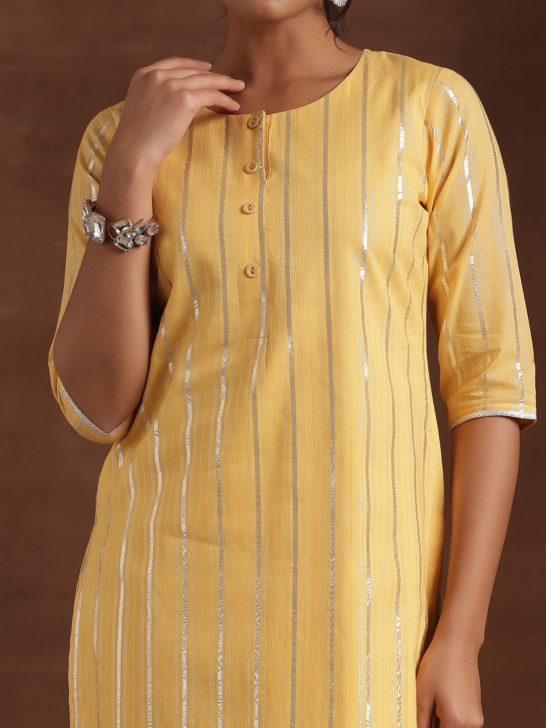 Libas Striped Woven Design Round Neck Pure Cotton Straight Kurta