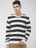 Raymond Men Navy Blue & White Striped Pullover Sweater