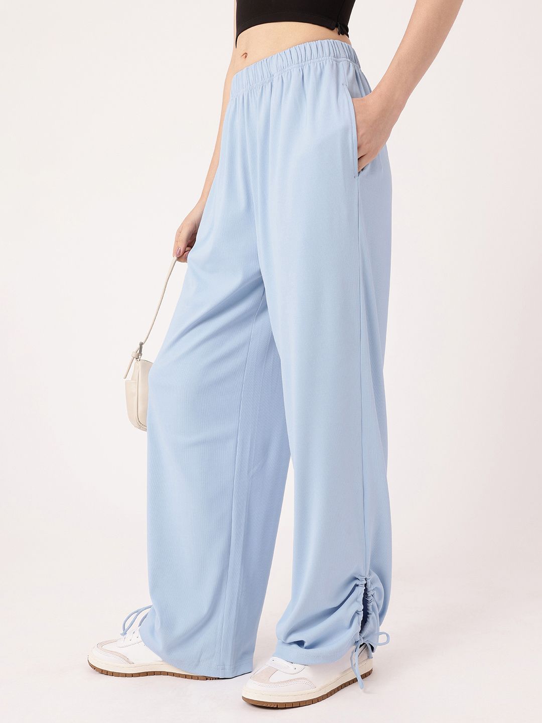 DressBerry Women Street Glam Ribbed Tie-up Detailed Relaxed Fit Trousers