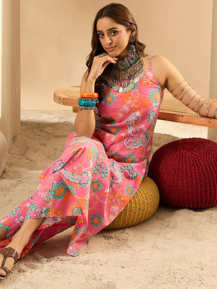 Indo Era Women Floral Printed Regular Pure Cotton Kurta with Palazzos