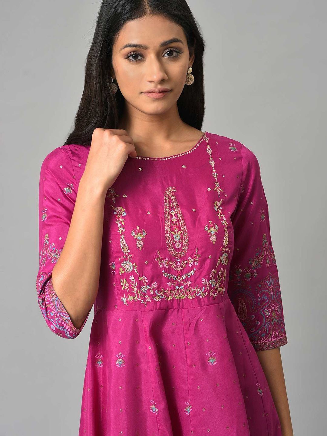 W Purple Ethnic Motifs Ethnic Maxi Dress