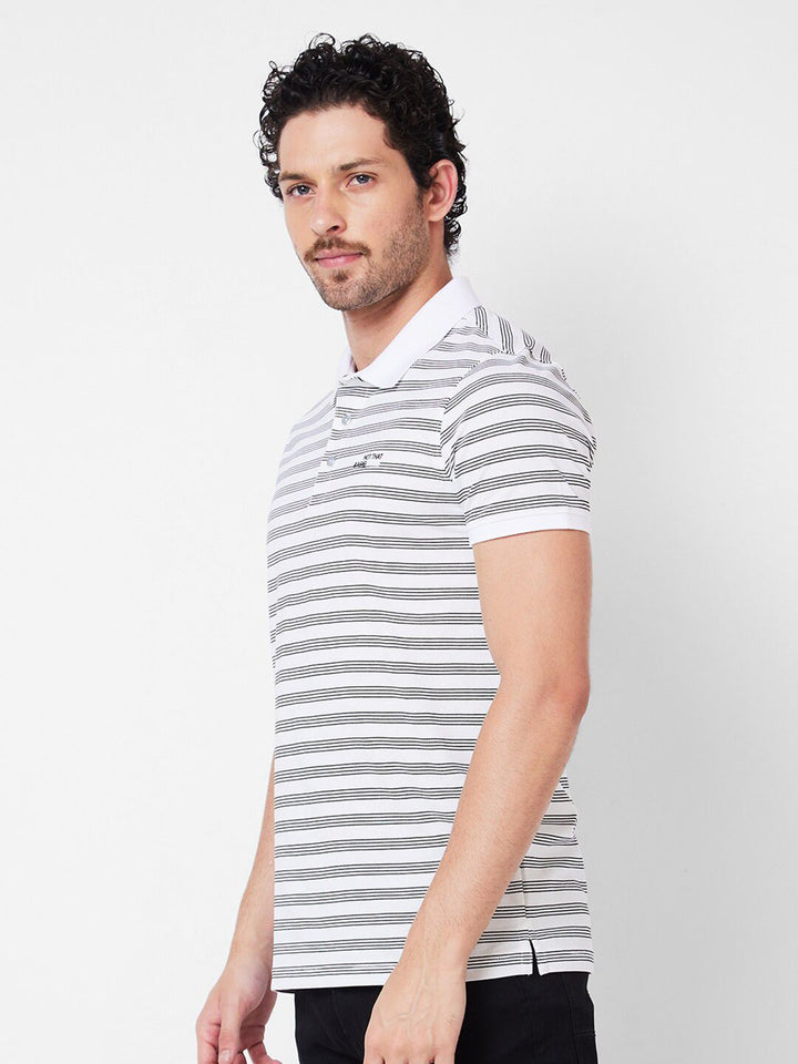 SPYKAR Striped Polo Collar Cotton Slim Fit T-shirt
