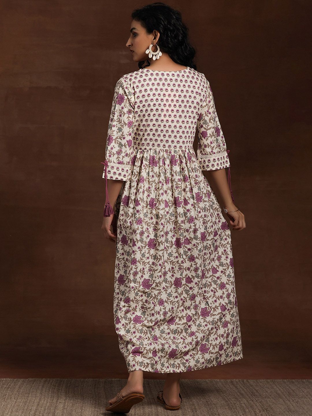 Libas Floral Printed V Neck Cotton Maxi Fit & Flare Dress