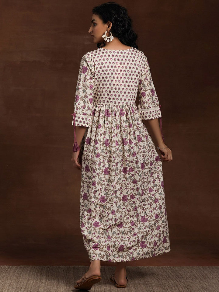 Libas Floral Printed V Neck Cotton Maxi Fit & Flare Dress