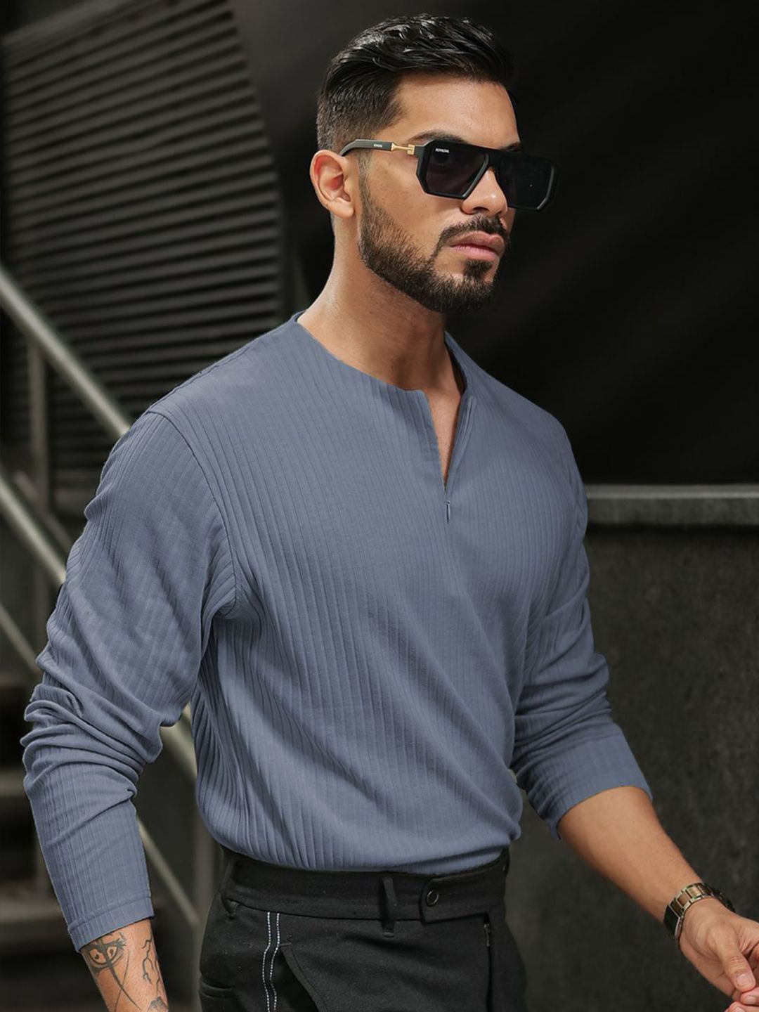 Powerlook Men Self Design Round Neck Cotton T-shirt