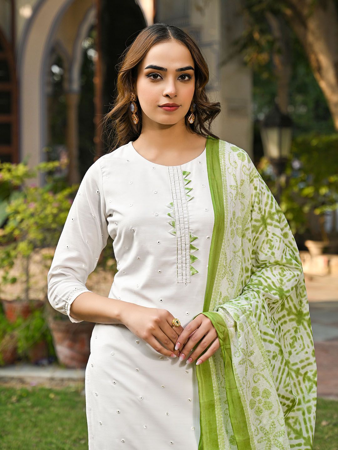 KALINI Women Embroidered Regular Gotta Patti Kurta with Trousers & With Dupatta