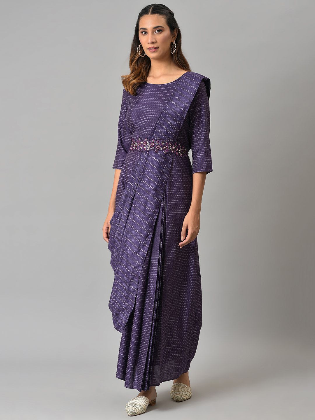 W Purple Printed Ethnic Maxi Ethnic Dress