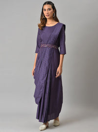 W Purple Printed Ethnic Maxi Ethnic Dress