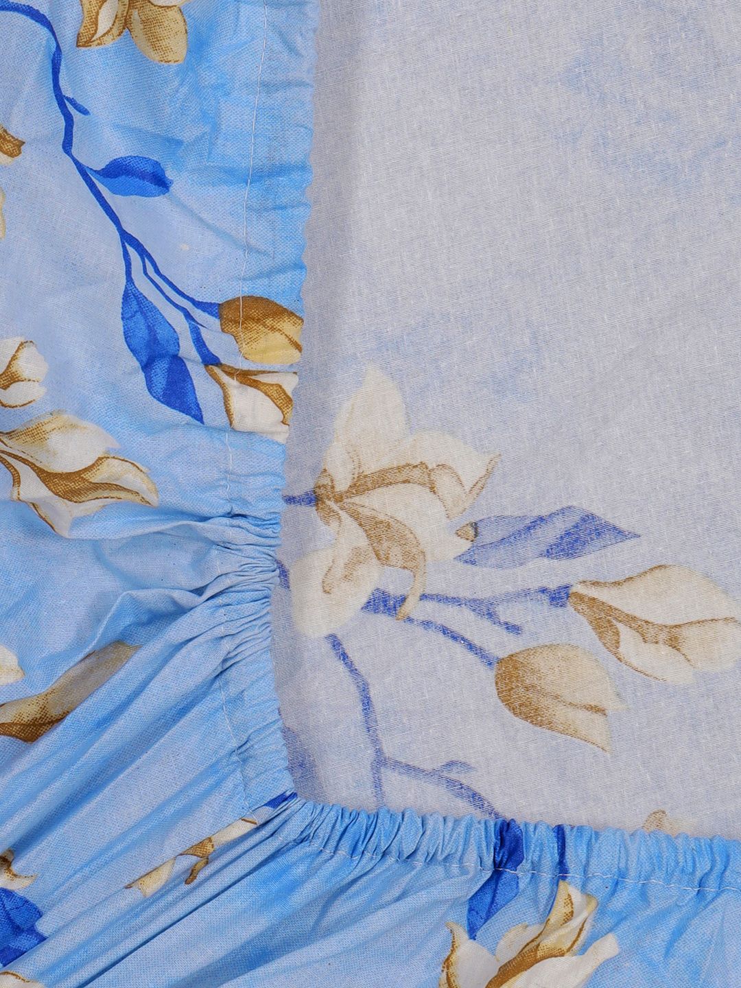 KLOTTHE Blue Floral Printed Dilengkapi 400 TC Kapas Tulen Cadar King & 2 Sarung Bantal