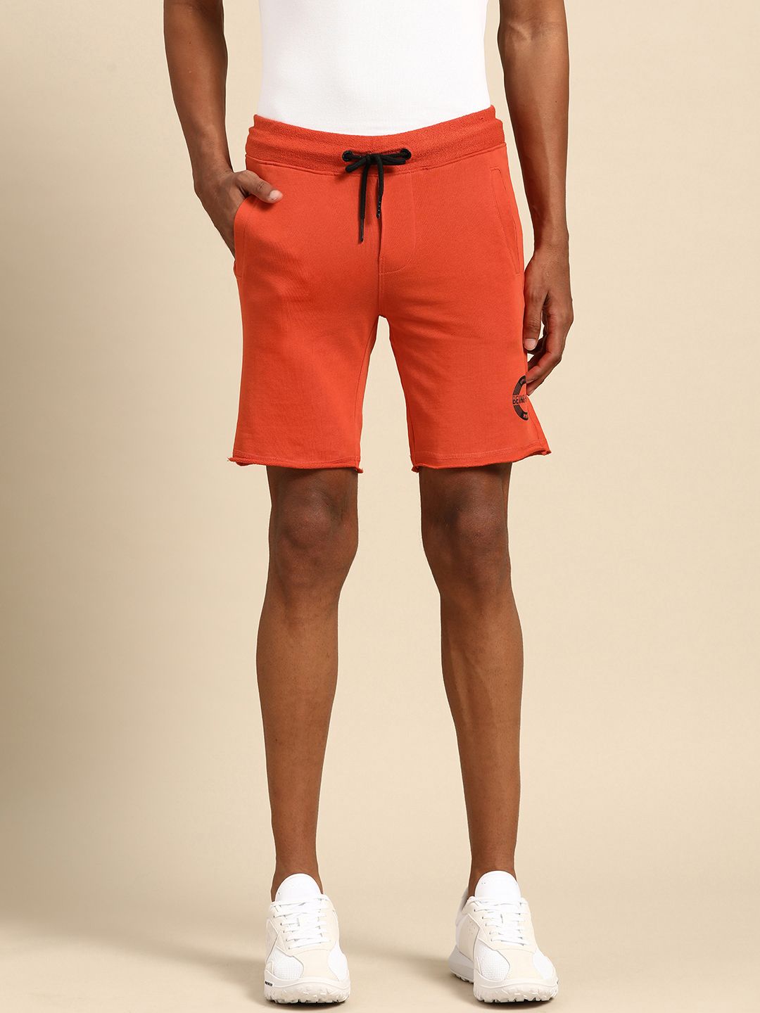 Being Human Men Logo Detail Pure Cotton Knitted Track Shorts