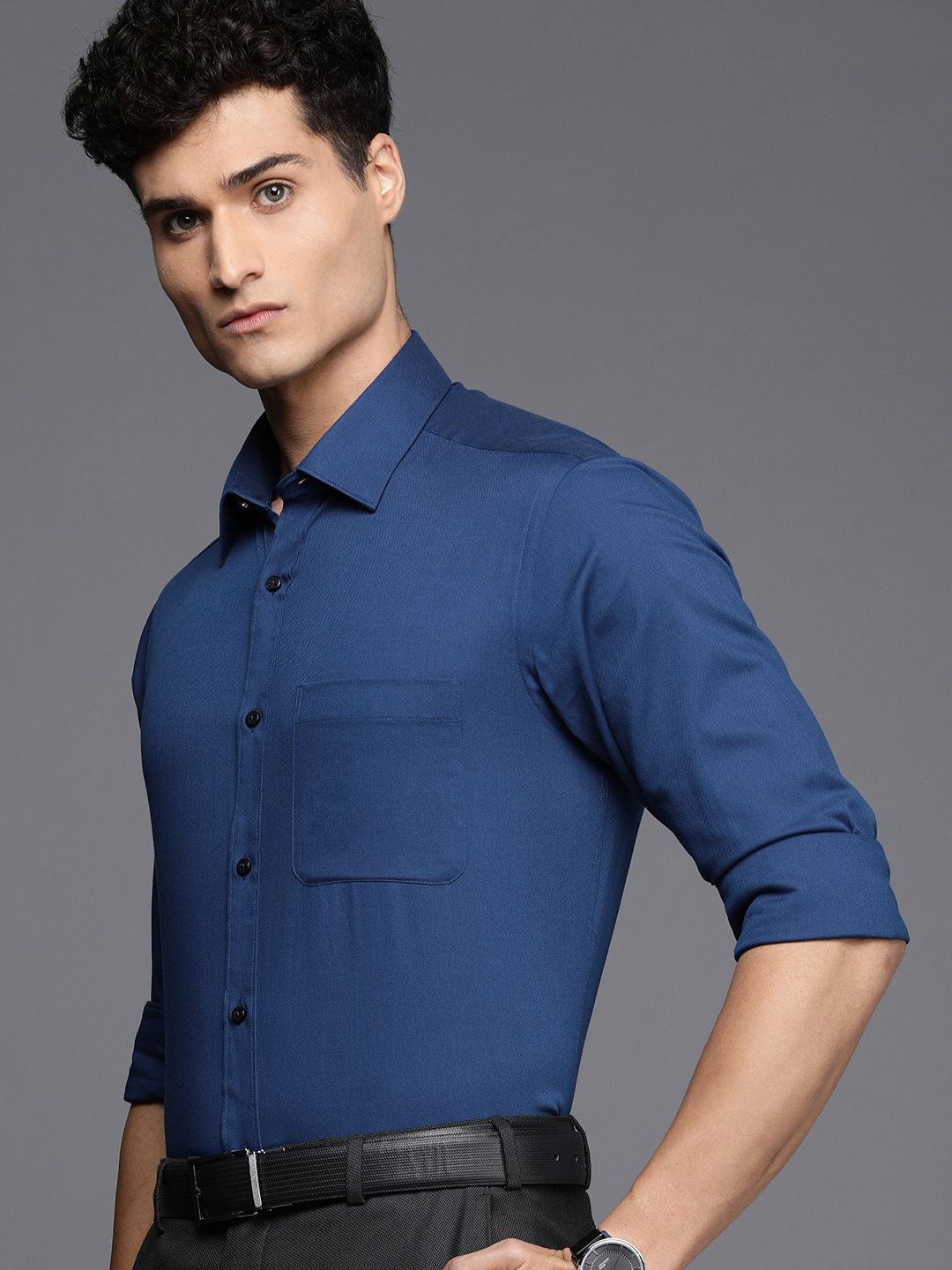 Raymond Men Blue Pure Cotton Slim Fit Long Sleeves Formal Shirt