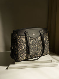 ZOUK Floral Printed Structured Jute Shoulder Bag
