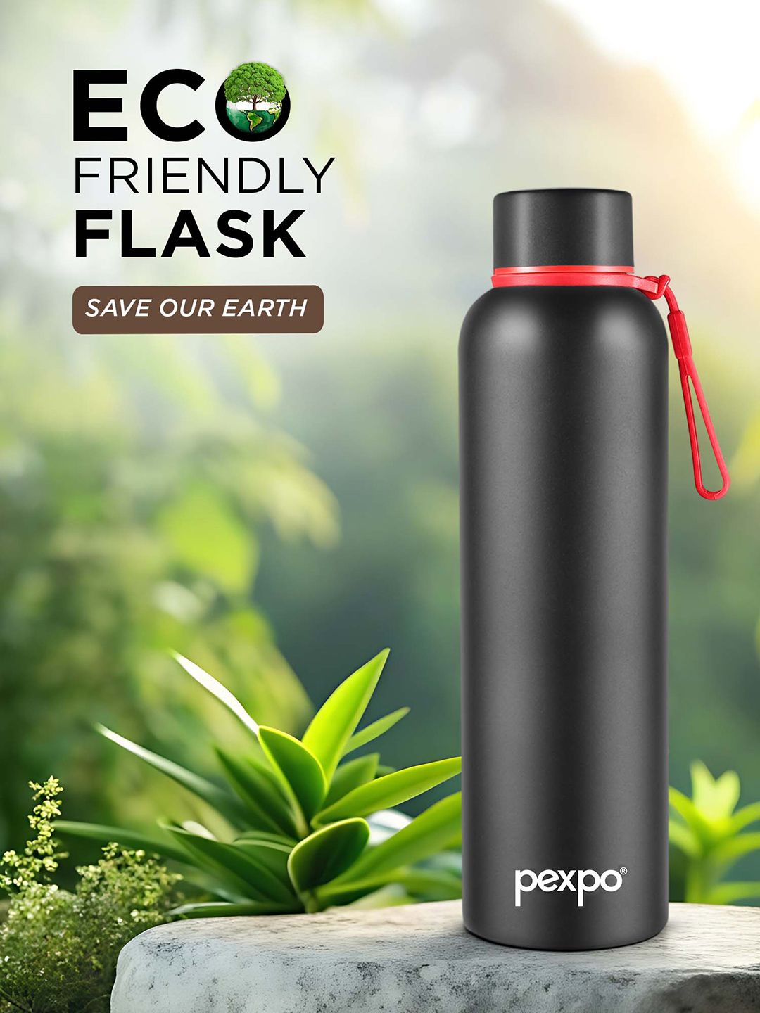 Pexpo Bravo Black ISI Certified Thermosteel Hot & Cold Insulated Water Bottle 1L