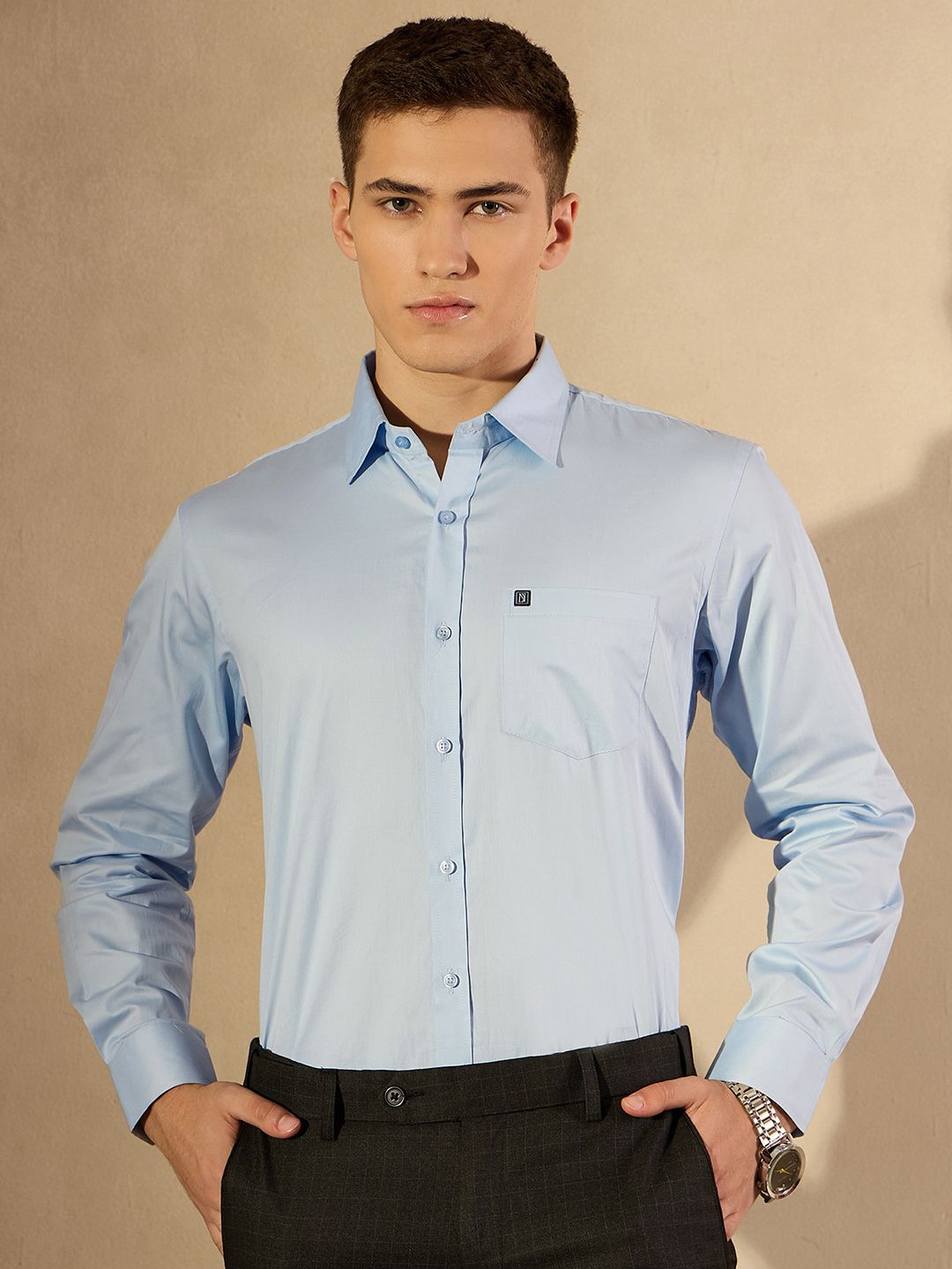 DENNISON Smart Solid Opaque Pure Cotton Satin Shirt