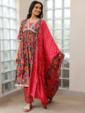 Libas Floral Printed Empire Sequinned A Line Kurta with Trousers & Dupatta