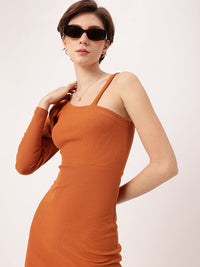 DressBerry Suede Sunrise Sassy Bare-the-Shoulder Ribbed Mini Bodycon Dress