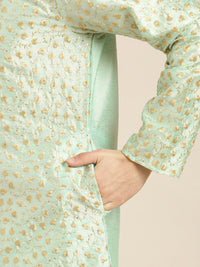 SOJANYA Kurta Bunga Hijau Laut & Berwarna Emas Lelaki