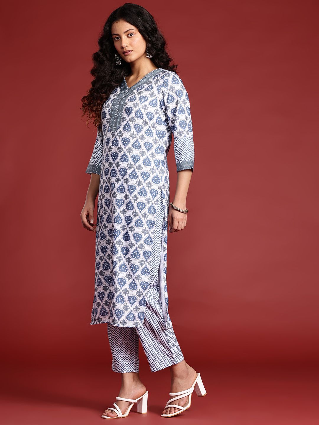 Anouk Printed Kurta with Trousers & Dupatta