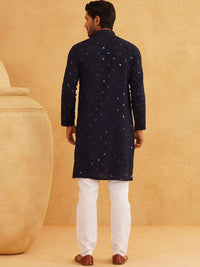 SOJANYA Geometric Embroidered Mandarin Collar Sequinned Pure Cotton Kurta With Churidar