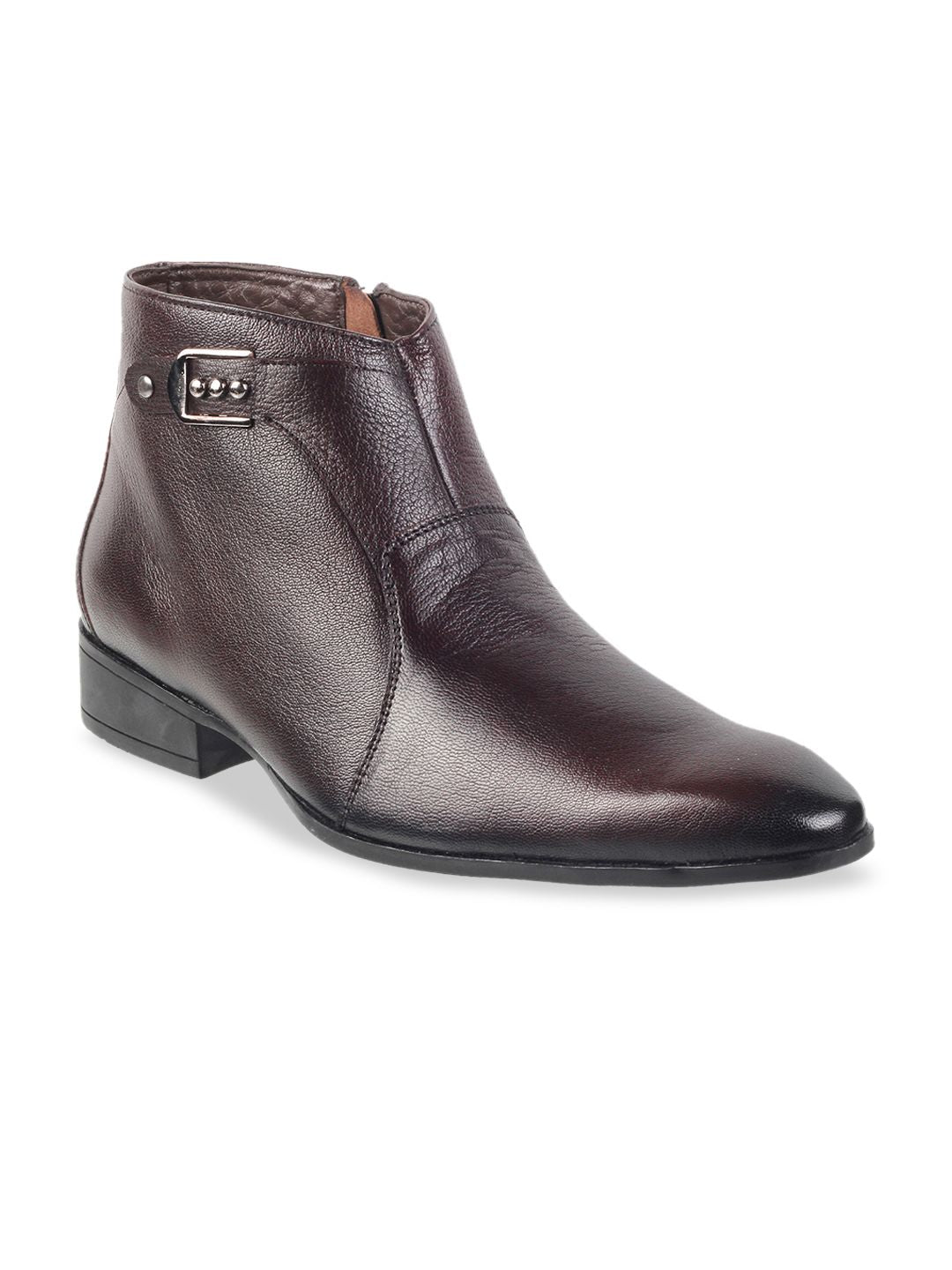 Metro Men Brown Solid Mid-Top Leather Boots
