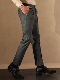 DENNISON Men Tapered Fit Self Check Pleated Trouser