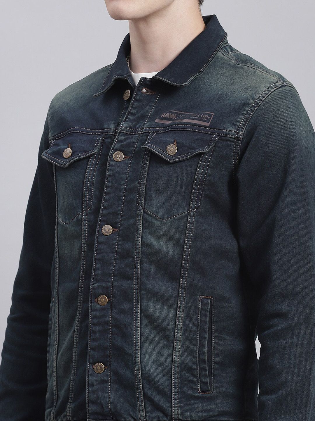 Monte Carlo Spread Collar Long Sleeves Denim Jacket