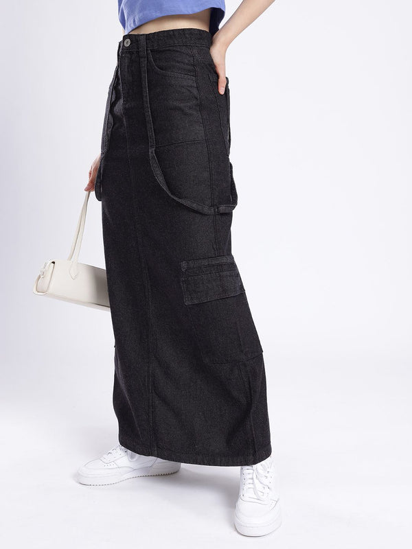 DressBerry Versatile Vogue Cargo Style Denim Maxi Skirt