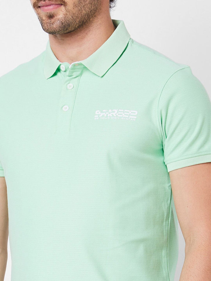 SPYKAR Polo Collar Applique Cotton Slim Fit T-shirt