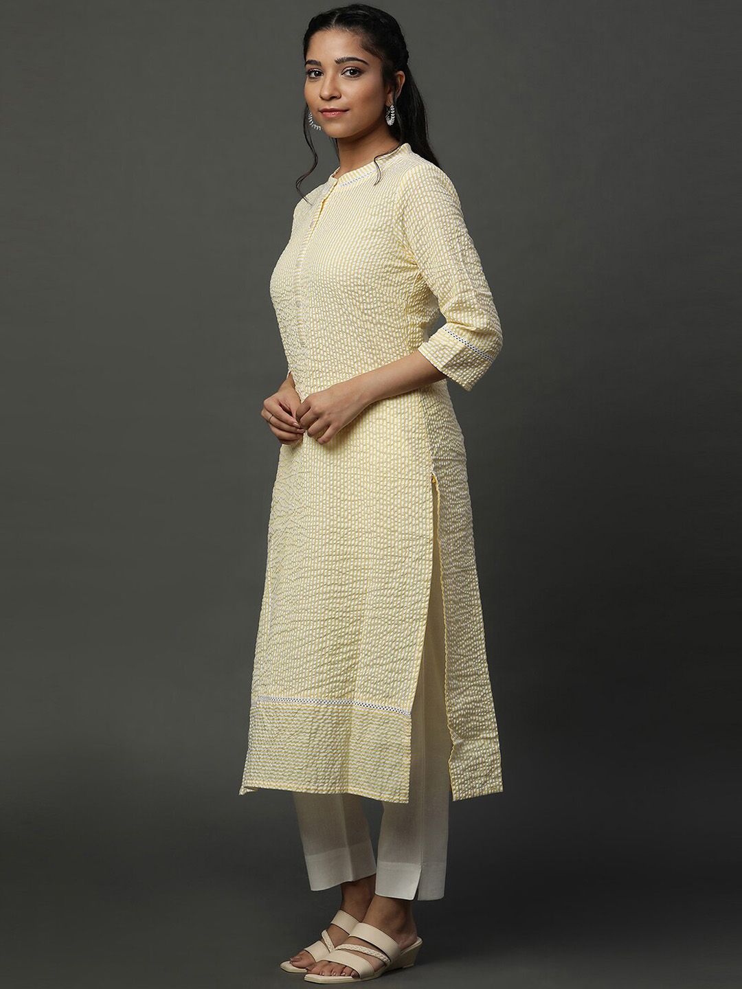 AURELIA Striped Mandarin Collar Kurta