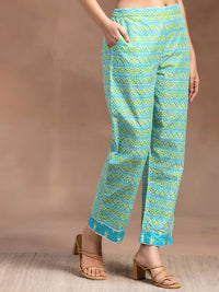 Libas Women Blue Floral Printed Regular Gotta Patti Pure Cotton Kurta with Trousers & With Dupatta