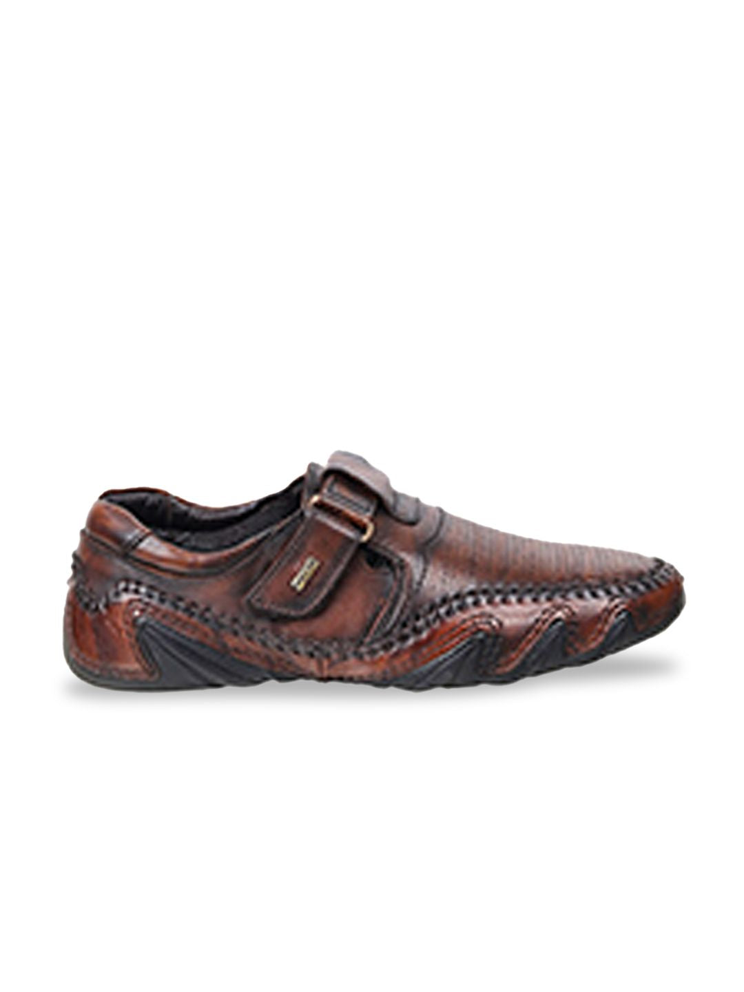 Mochi Men Tan & Black Leather Shoe-Style Sandals